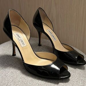 Jimmy Choo dorsay D’Orsay open toe pumps heels patent leather black size 40